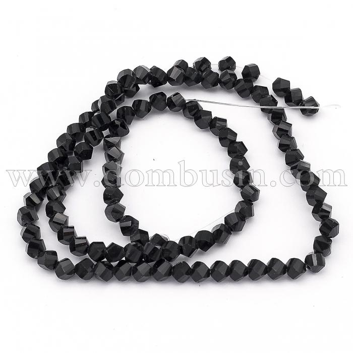 Бусины Стеклянные, Твист, Цвет: Черный, Размер: 4х4х4мм, Отверстие 1мм, около 100шт/40см/нить, (УТ0031490)