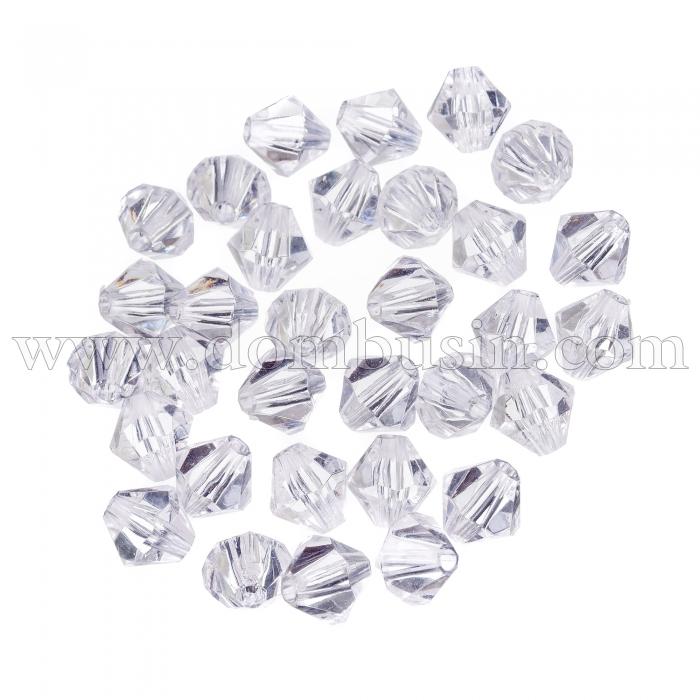 Намистини Акрил Кристал Біконус, Прозорі Грановані, Колір: Безбарвний, Розмір: Діаметр: 12мм, Отвір 2мм, близько 27шт/25г, (УТ0030512)