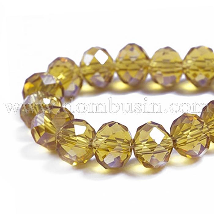 Бусины Хрустальные Жемчужный Блеск, Гальваническое стекло, Граненые, Рондель, Цвет: Темно-золотистый, Размер: 6х4мм, Отв-тие: 1мм, около 99шт/45см/нить, (УТ0030843)