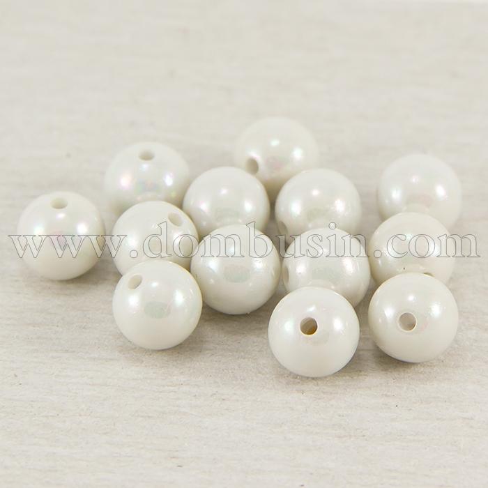 Бусины Акрил АВ-цвет, Непрозрачные, Круглые, Цвет: Белый, 10мм, Отв. 2мм, около 45шт/25г, (УТ0030277)