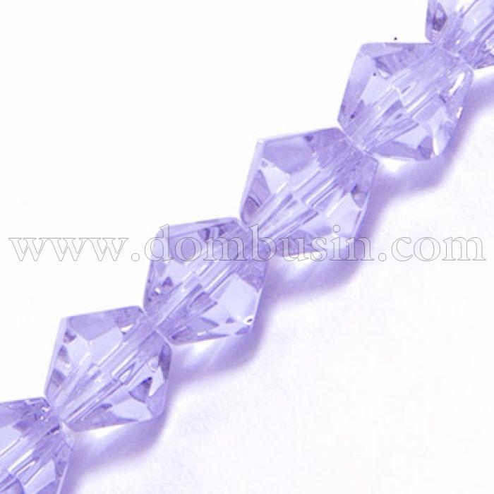 Бусины Граненые Биконус 8мм, Прозрачное Стекло, Цвет: Сиреневый, Диаметр: 8мм, Отв-тие 1мм, около 40шт/32см/нить, (УТ0030330)