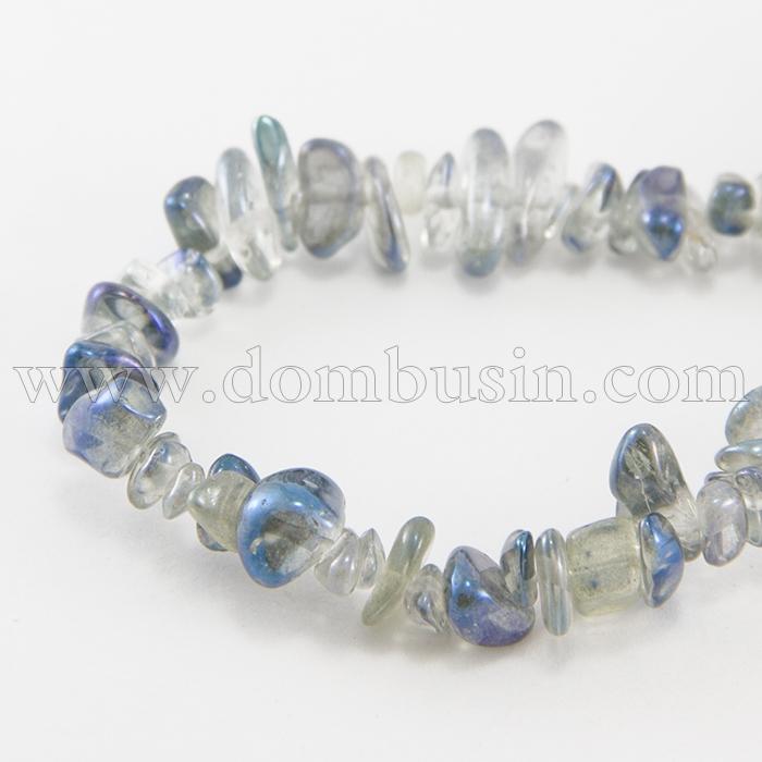 Бусины Горный Хрусталь, Гальванизированный, Крошка, Цвет: Серо-синий, Размер: 6~12х4~6х3~6мм, Отв. 1мм, около 38см/нить, (УТ0031508)