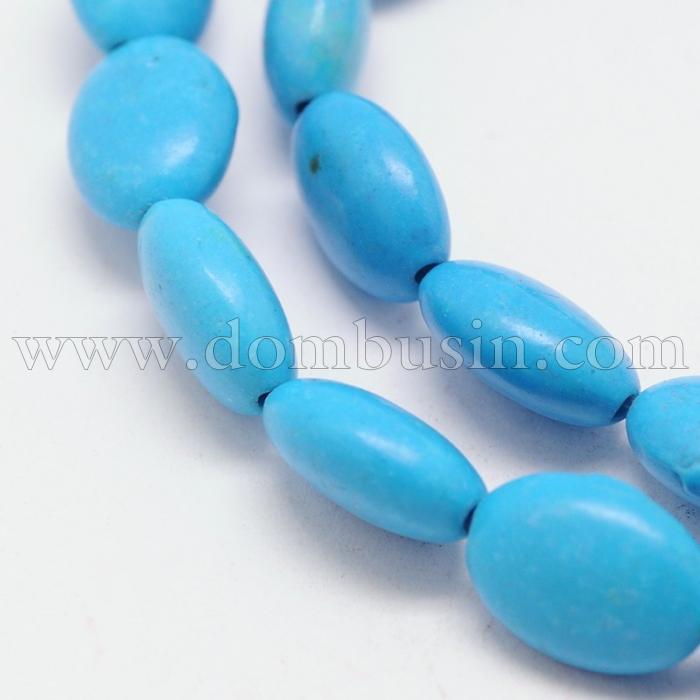 Бусины Синтетическая Бирюза, Окрашенные, На нитях, Овальные, Цвет: Голубой, Размер: 13х10х5мм, Отв. 1мм, около 30шт/нить, (УТ0030759)