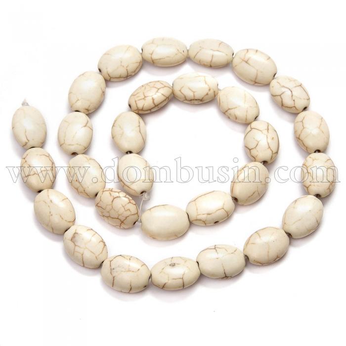 Бусины Синтетическая Бирюза, Окрашенные, На нитях, Овальные, Цвет: Слоновая Кость, Размер: 13х10х5мм, Отв. 1мм, около 30шт/нить, (УТ0030760)