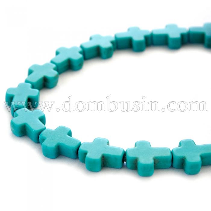 Бусины Синтетическая Бирюза, Окрашенные, На нитях, Крест, Цвет: Бирюзовый, Размер: 10х8х3мм, Отв. 1мм, около 38шт/38см/нить, (УТ0030777)