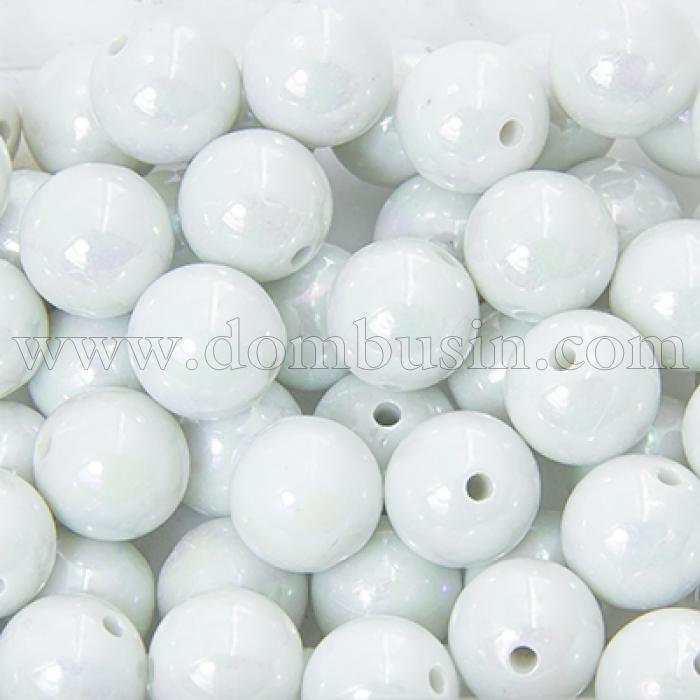 Бусины Акрил АВ-цвет, Непрозрачные, Круглые, Цвет: Белый, 12мм, Отв. 2мм, около 26шт/25г, (УТ0030276)