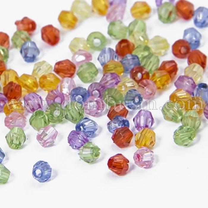 Намистини Акрил Кристал Біконус, Прозорі Грановані, Колір: Мікс, Розмір: Діаметр: 3 мм, Отвір 1мм, близько 2050шт/25г (УТ0030534)
