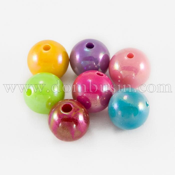 Бусины Акрил АВ-цвет, Непрозрачные, Круглые, Цвет: Микс, 12мм, Отв. 2мм, около 26шт/25г, (УТ0030279)