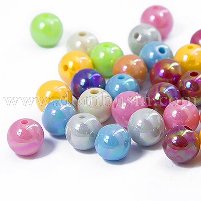 Бусины Акрил АВ-цвет, Непрозрачные, Круглые, Цвет: Микс, 10мм, Отв. 2мм, около 45шт/25г, (УТ0030280)