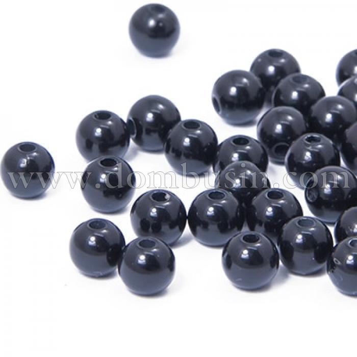 Перли Намистини Акрилові, Глянцеві, Круглі, Колір: Чорний, Діаметр 6мм, Отвір 1.5мм, близько 230шт/25г, (УТ0030196)