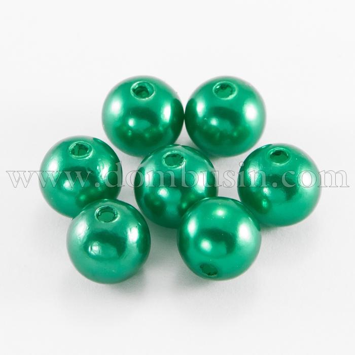 Перли Намистини Акрилові, Глянцеві, Круглі, Колір: Зелений, Розмір: Діаметр 10мм, Отвір 2.5мм, близько 50шт/25г, (УТ0030224)