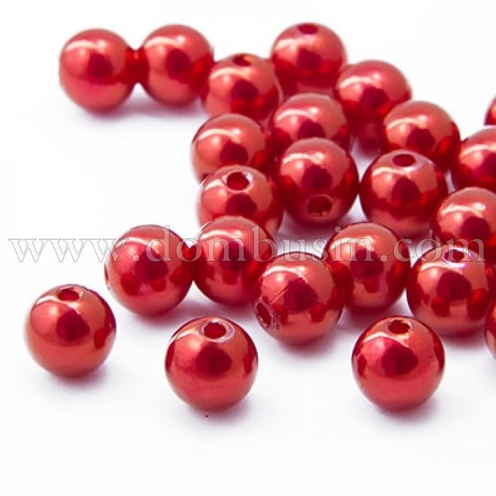 Перли Намистини Акрилові, Глянцеві, Круглі, Колір: Темно-червоний, Діаметр 10мм, Отвір 2.5мм, близько 50шт/25г, (УТ0030228)