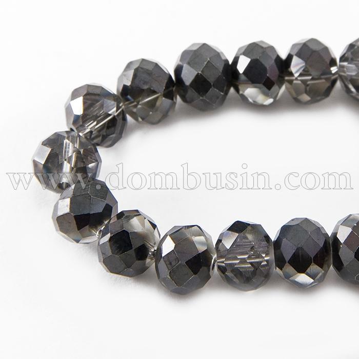 Намистини Скло з гальваніки, Грановані, Рондель, напів, Колір: Чорний, 2.5х2мм, Отвір 0.8мм, близько 200шт/40см/нитка, (УТ0031575)