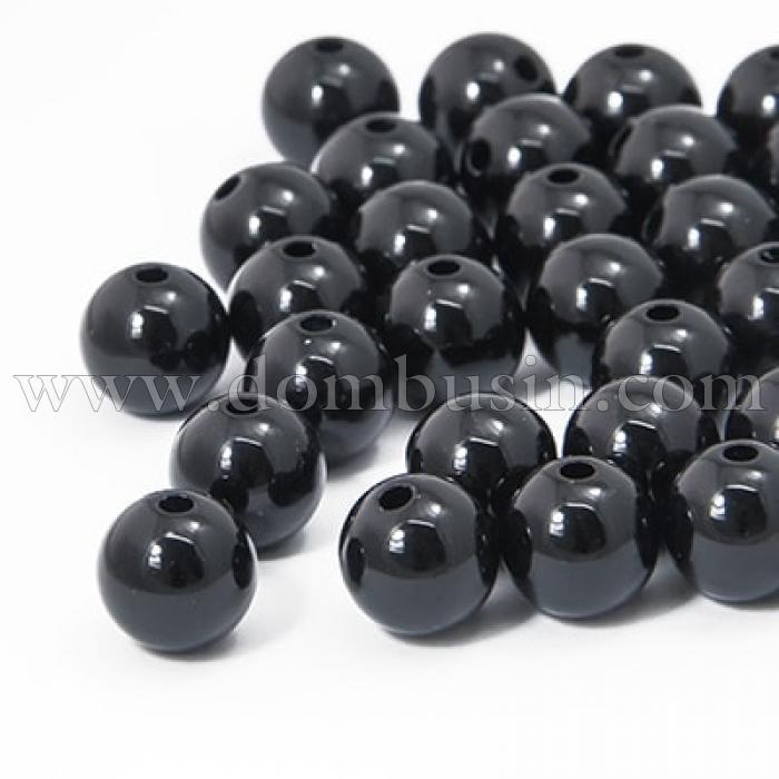 Перли Намистини Акрилові, Глянцеві, Круглі, Колір: Чорний, Діаметр 12мм, Отвір 2.7мм, близько 28шт/25г, (УТ0030242)