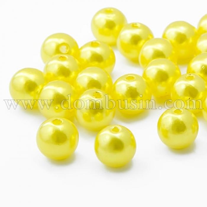 Перли Намистини Акрилові, Глянцеві, Круглі, Колір: Жовтий, Розмір: Діаметр 12мм, Отвір 2.7мм, близько 28шт/25г, (УТ0030245)