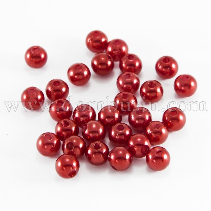 Жемчуг Бусины Акриловые, Глянцевые, Круглые, Цвет: Красный, Диаметр 4мм, Отв-тие 1мм, около 850шт/25г, (УТ0030265)