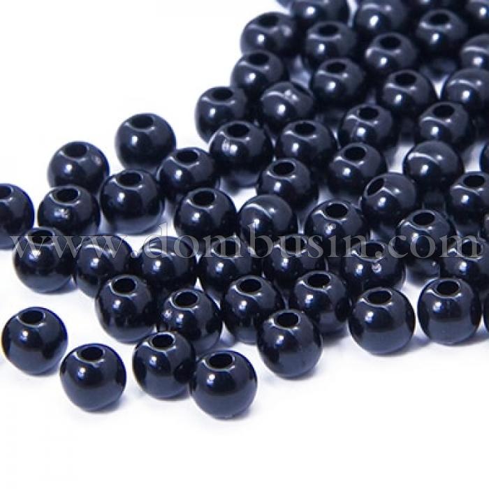 Перли Намистини Акрилові, Глянцеві, Круглі, Колір: Чорний, Діаметр 4мм, Отвір 1мм, близько 850шт/25г, (УТ0030266)