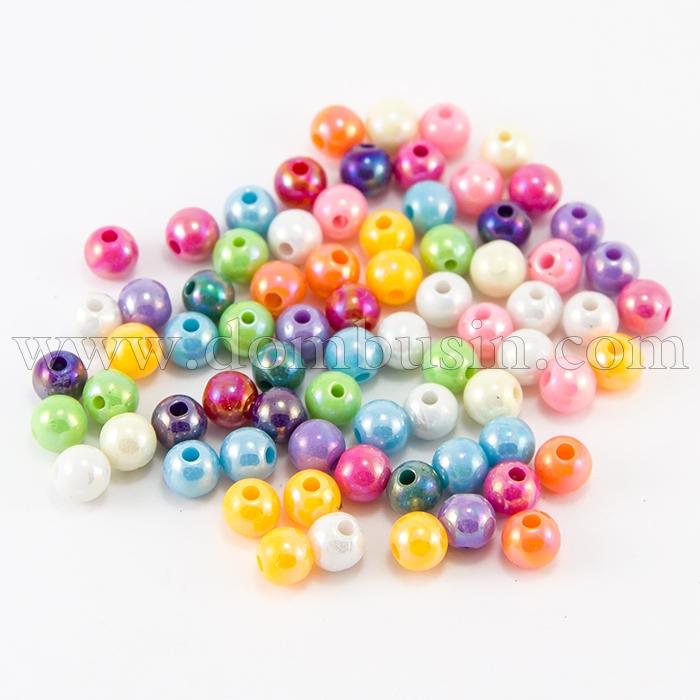 Бусины Акрил АВ-цвет, Непрозрачные, Круглые, Цвет: Микс, Размер: 6мм, Отв. 1.5мм, около 200шт/25г, (УТ0030278)