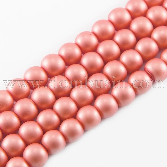 Перли Намистини Скляні, Матові, Круглі, Колір: Лососевий N25, Діаметр: 10мм, Отвір 1мм, близько 80шт/80см/нитка, (УТ0031638)