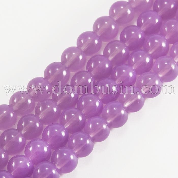 Намистини Скляні Імітація Нефриту, Форма: Кругла, Колір: Бузковий DK100, Діаметр: 8 мм, Отвір 1мм, близько 101шт/81см/нитка, (УТ0031657)