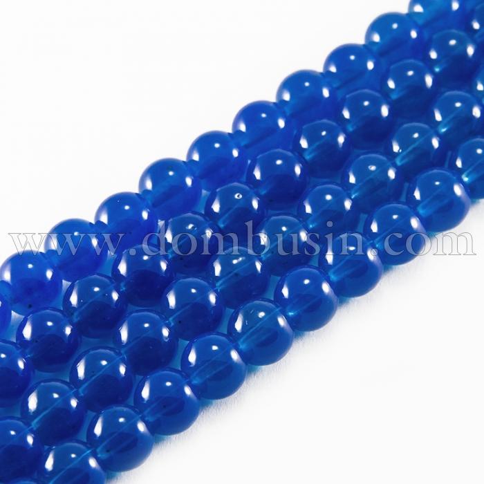 Намистини Скляні Імітація Нефриту, Форма: Кругла, Колір: Синій DK101, Діаметр: 8 мм, Отвір 1мм, близько 101шт/81см/нитка, (УТ0031658)