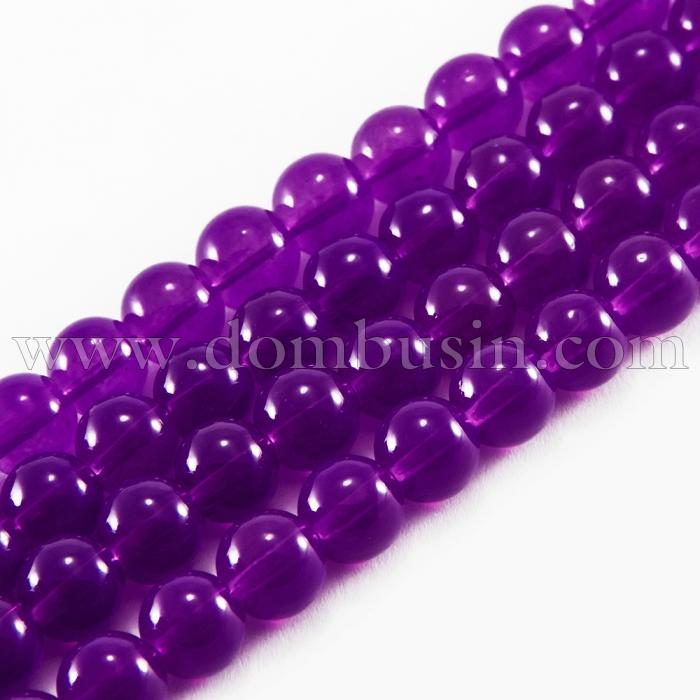 Намистини Скляні Імітація Нефриту, Форма: Кругла, Колір: Фіолетовий DK102, Діаметр: 8 мм, Отвір 1мм, близько 101шт/81см/нитка, (УТ0031659)