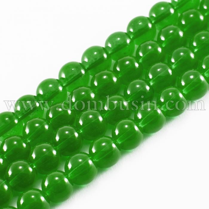 Намистини Скляні Імітація Нефриту, Форма: Кругла, Колір: Зелений DK106, Діаметр: 8 мм, Отвір 1мм, близько 101шт/81см/нитка, (УТ0031660)