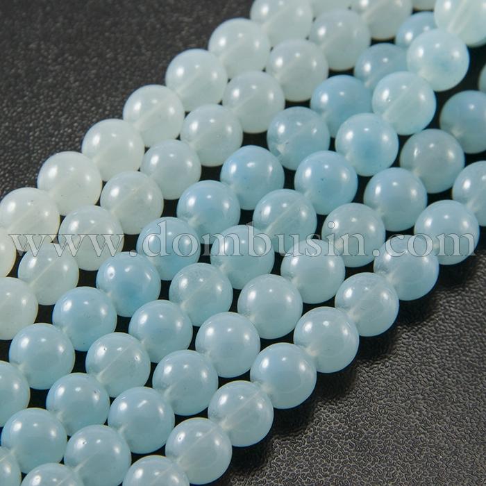 Бусины Стеклянные Имитация Нефрита, Форма: Круглая, Цвет: Белый, Диаметр: 8мм, Отверстие 1мм, около 101шт/81см/нить, (УТ0031661)