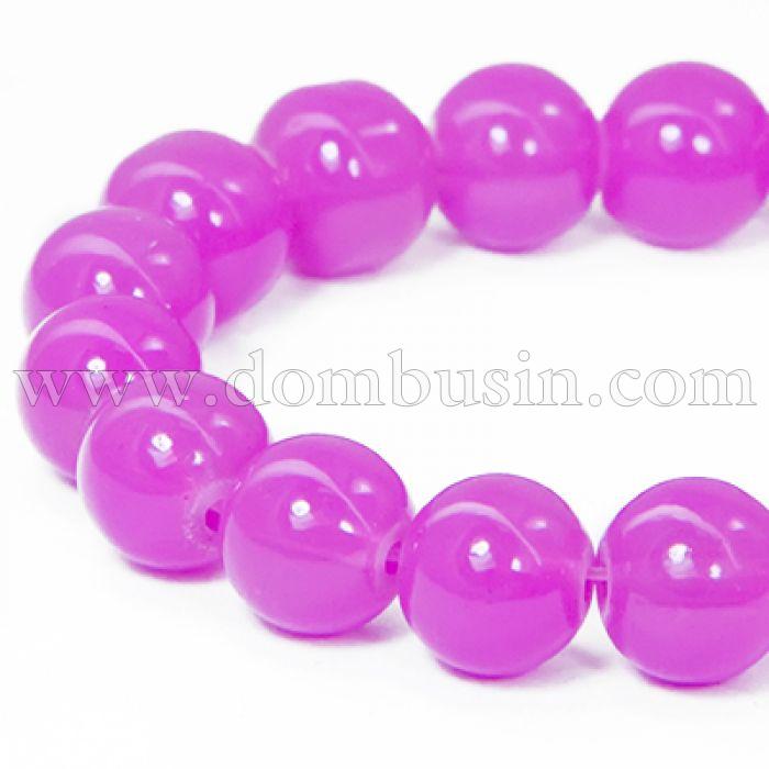 Намистини Скляні Імітація Нефриту, Форма: Кругла, Колір: Малиновий DK117, Діаметр: 8 мм, Отвір 1мм, близько 101шт/81см/нитка, (УТ0031666)