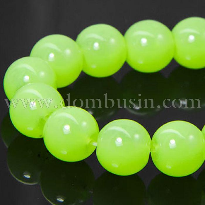 Намистини Скляні Імітація Нефриту, Форма: Кругла, Колір: Салатовий DK81, Діаметр: 8 мм, Отвір 1мм, близько 101шт/81см/нитка, (УТ0031670)