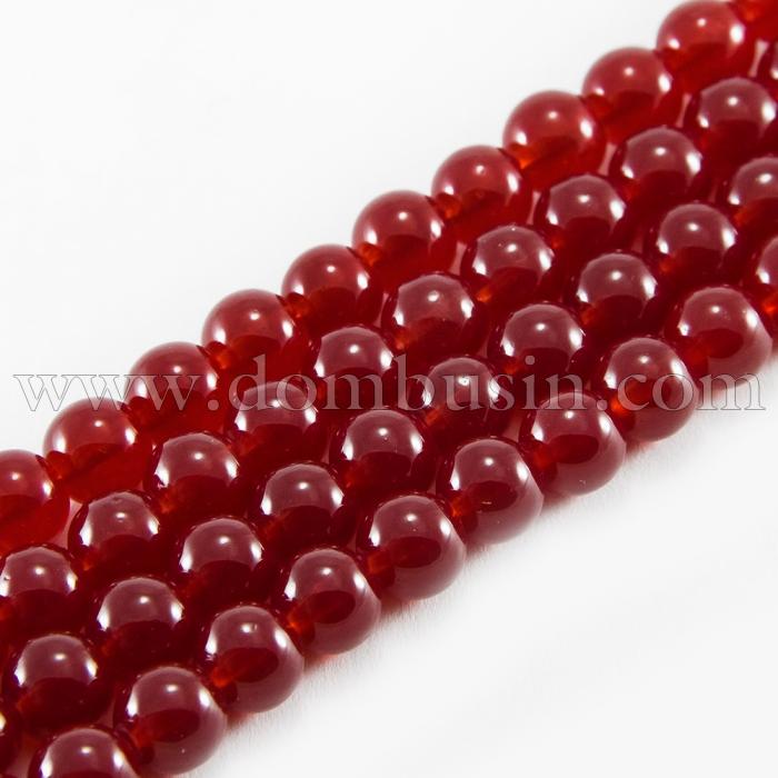 Намистини Скляні Імітація Нефриту, Форма: Кругла, Колір: Червоний DK92, Діаметр: 8 мм, Отвір 1мм, близько 101шт/81см/нитка, (УТ0031672)