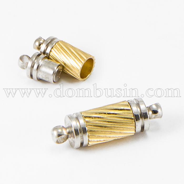 Застежка Магнитная, Латунь, Колонка с Колечками, Цвет: Платина, Размер: 18x5мм, Отв. 1мм, (УТ100005161)