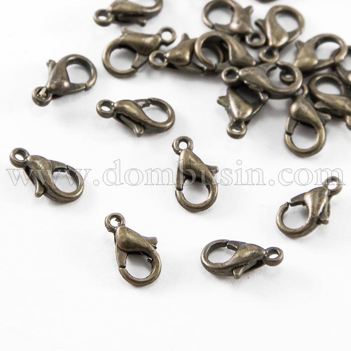 Застібка Карабін-Лобстер, Еко Латунь, Колір: Бронза, Розмір: 10х5х3мм, Отвір 1мм, (УТ100005278)