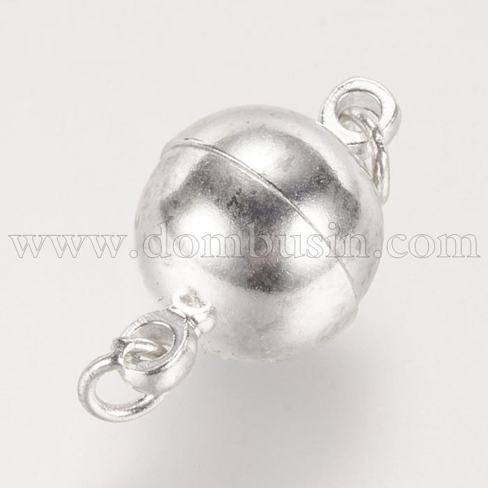 Застібка Магнітна, Латунь, Кругла з Колечками, Колір: Срібло, 16x10мм, Отвір 2 мм, (УТ100005153)