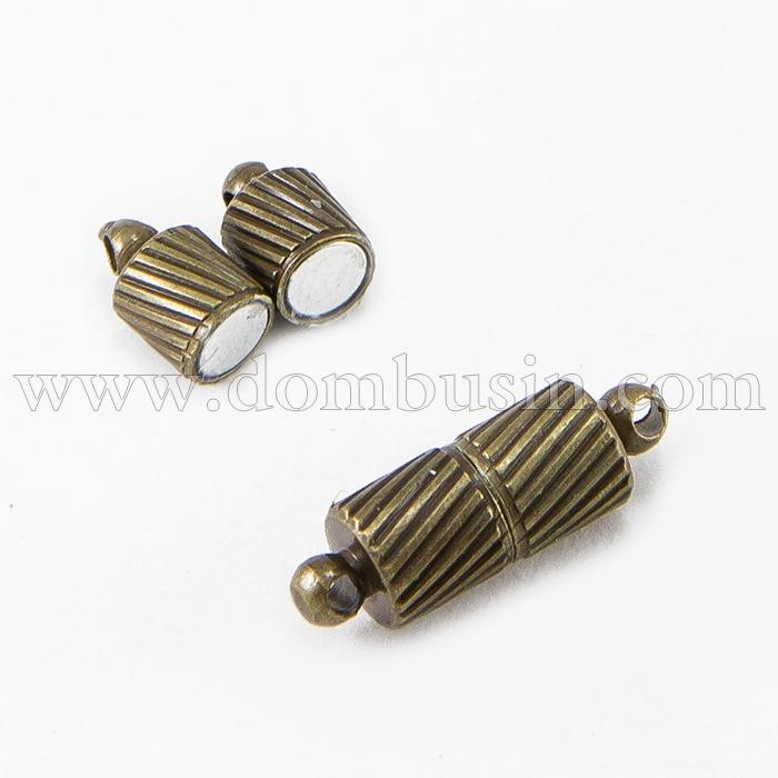 Застібка Магнітна, Метал, Колонка, Колір: Бронза, 15х5мм, Отвір 1.2мм, (УТ100005156)