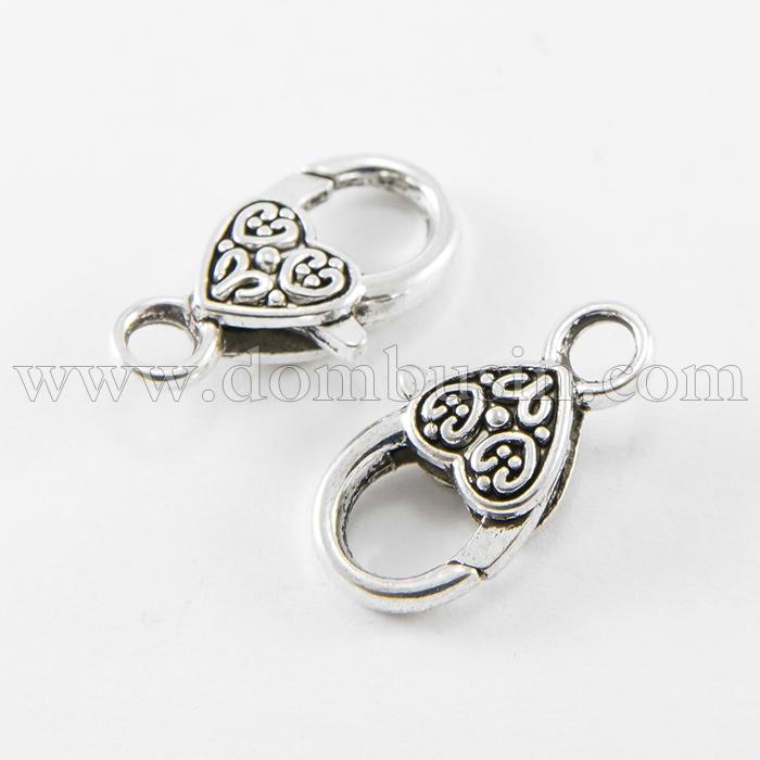 Застежка Карабин-Лобстер, Сплав, Сердце, Цвет: Античное Серебро, Размер: 26х14х6мм, Отверстие 4мм, (УТ100005268)