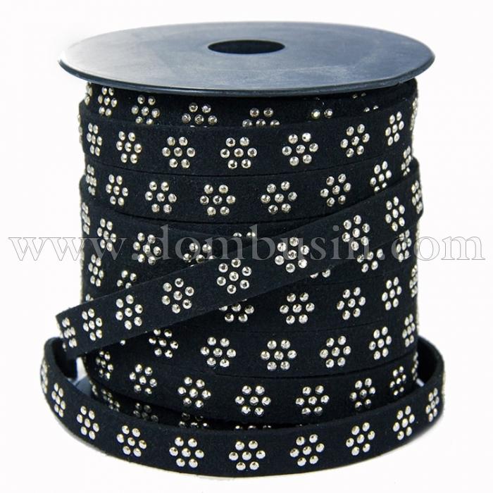 Шнур Замшевый, с алюминиевыми вставками, Цвет: Черный, Размер: Ширина 10мм, Толщина 2мм, (УТ100005678)