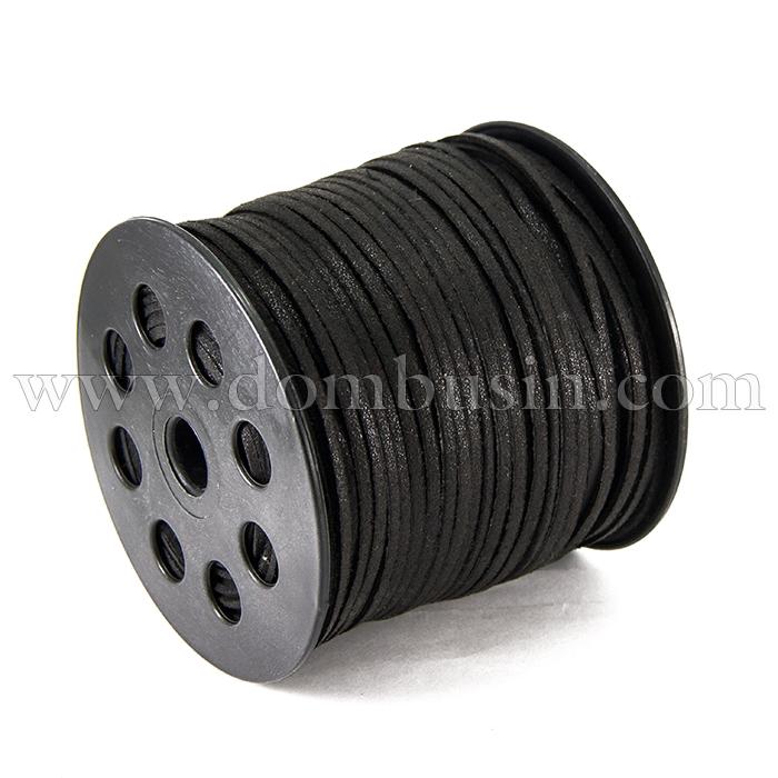 Шнур Замшевый, с Глиттером, Цвет: Черный, Размер:  2.7х1.4мм, (УТ100005702)