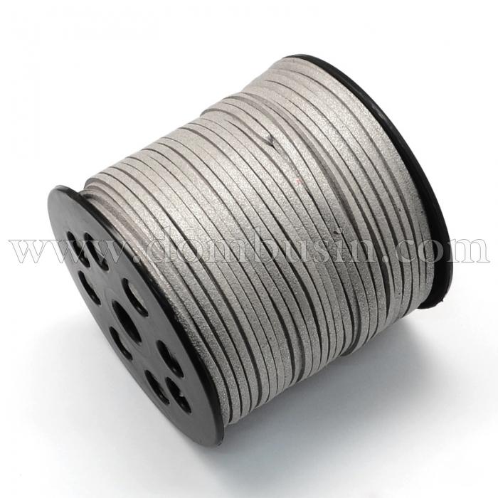 Шнур Замшевий, з блиском, Колір: Темно-сірий, Розмір: Ширина 2.7мм, Товщина 1 мм, (УТ100005704)