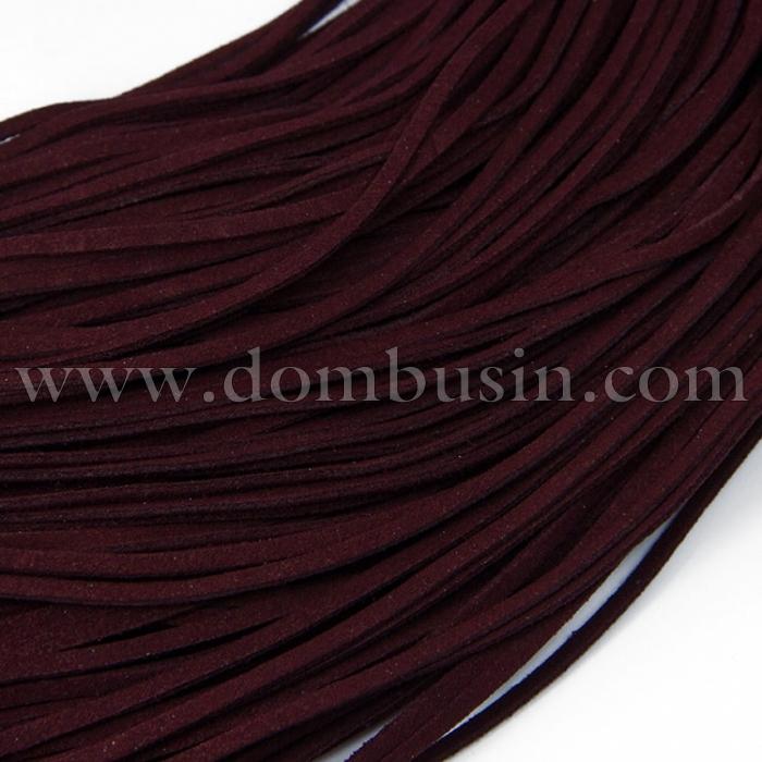 Шнур Замшевий, Колір: Темно-червоний, Розмір: Ширина 2.5мм, Товщина 1.4мм, 1шт / 1м, (УТ100005712)