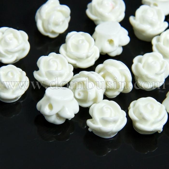 Бусины Смола, Цветок, Цвет: Белый, Размер: 9x7мм, Отверстие 1мм, (УТ100006248)