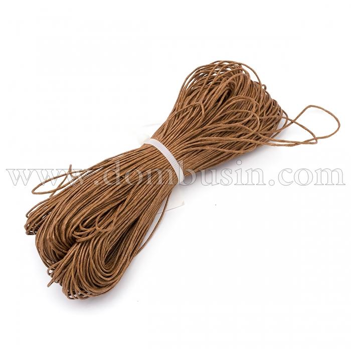 Шнур Вощеный Хлопковый для плетения, Макраме и бижутерии, Коричневый, 0.7мм, около 60-65м/связка, (УТ100005744)