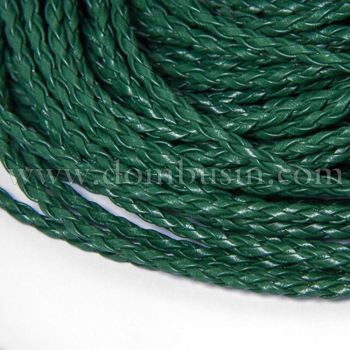 Шнур Штучна Шкіра, Плетений, Колір: Зелений, Розмір: Діаметр 3мм, (УТ100005957)