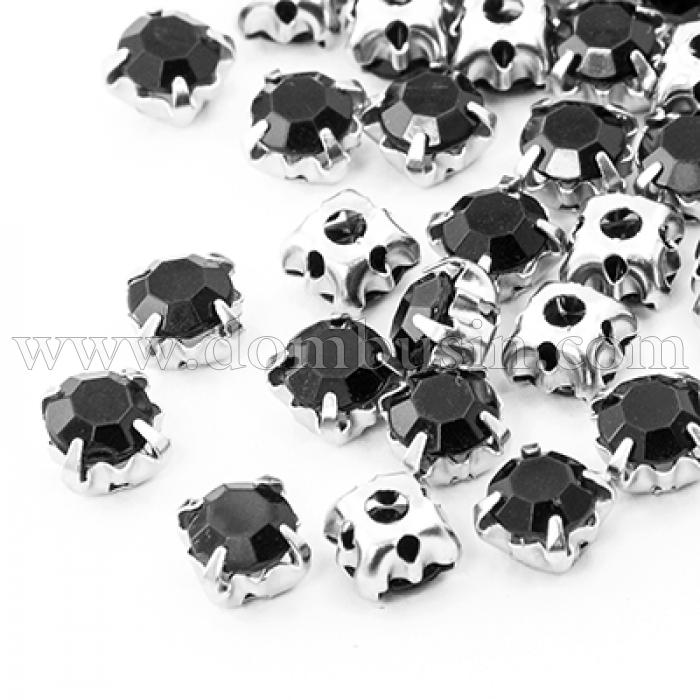 Пришивные Акриловые Стразы, Цапы Латунь, Круглые, 5 отв-тий, Цвет: Черный, Размер: 5х4мм, Отв-тие 1~1.5мм, (УТ100006286)