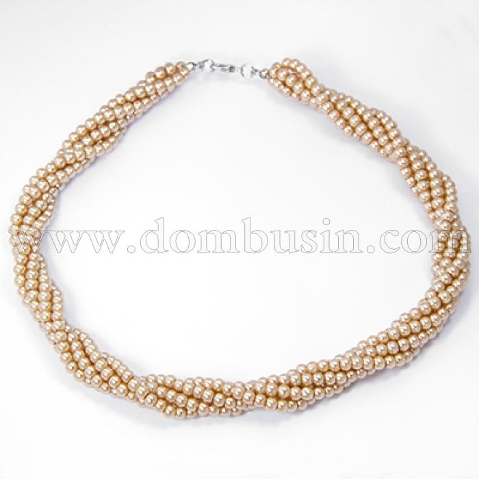 Ожерелье из Жемчуга, с Застежкой, Металл и Стекло, Цвет: Бежевый, Размер Ожерелья: 40см, Бусины: 4мм, (УТ100006470)