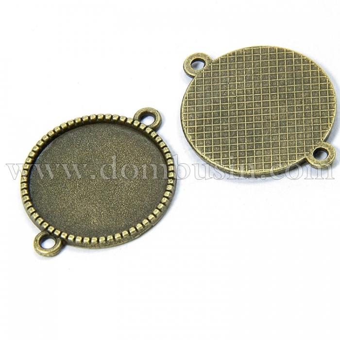 Конектор-Сеттінг Круглий під Кабошон, 2 отвори, Сплав, Колір: Бронза, Розмір: 29x23x2мм, Внутрішній 20мм, Отвір 2мм, (УТ100006220)