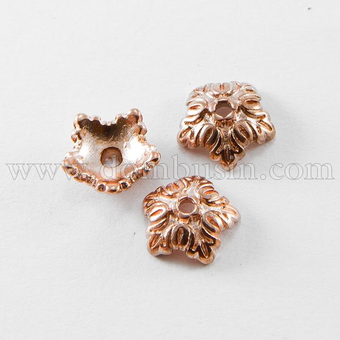 Шапочки для Бусин 5 пелюсток, Квітка, Тибетський Стиль, Метал, Колір: Рожеве Золото, Розмір: 10х4мм, Отвір 1мм, (УТ100007460)