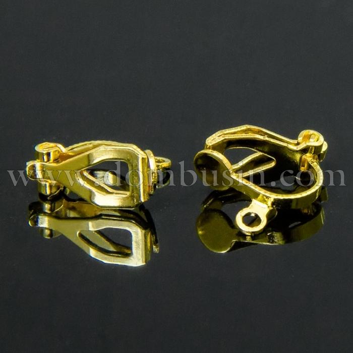 Основи під кліпси, Латунь, з Петелькою, Колір: Золото, Розмір: 13х6х7мм, Отвір 1мм, (УТ100007558)
