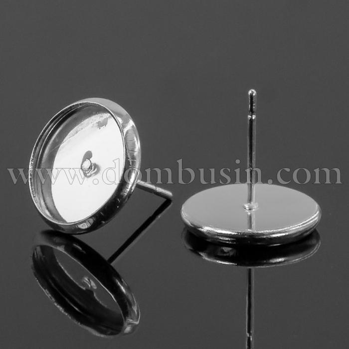 Основы для Пусет, Латунь, под Кабошон, Цвет: Серебро, Размер: 14х12мм, Толщина Стержня 0,7мм, Внутренний Диаметр 10мм, (УТ100007566)