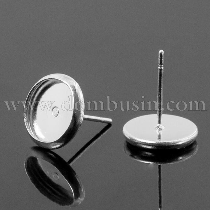 Основы для Пусет, Латунь, под Кабошон, Цвет: Серебро, Размер: 10х12мм, Толщина Стержня 0,7мм, Внутренний Диаметр 8мм, (УТ100007568)